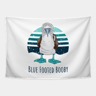 Blue footed booby on sea vintage background Tapestry