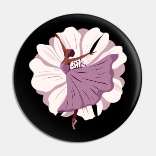 Ballerina in a lilac dress dancing on a flower background, tiptoe pose, ballet performe Pin