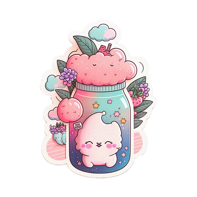 Cute kawaii fluffy clouds in bottle with fruits by ramith-concept