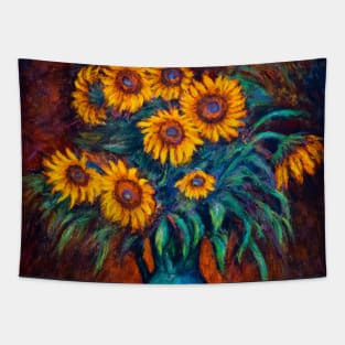 Pastel Painting - Sunflowers still life, impressionism Tapestry