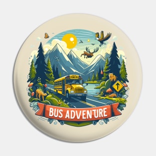 School Bus On A Mountain Road, Bus Adventure Pin