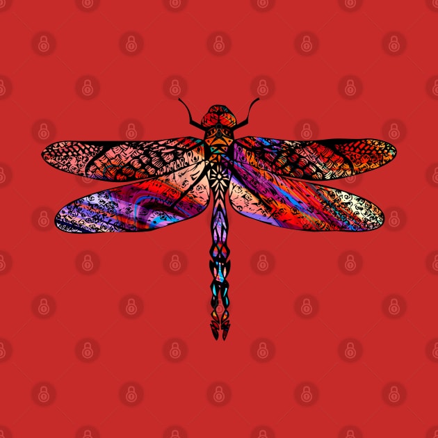 Ornate Dragon Fly Colorful Insect Illustration by VintCam