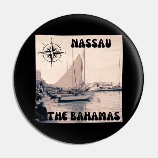 1960s Harbor Sailboat Scene in Nassau, The Bahamas Pin