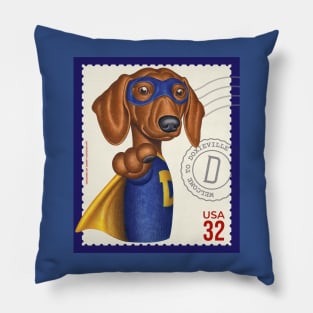 Superhero Dachshund Doxie Dog with mask and cape Pillow