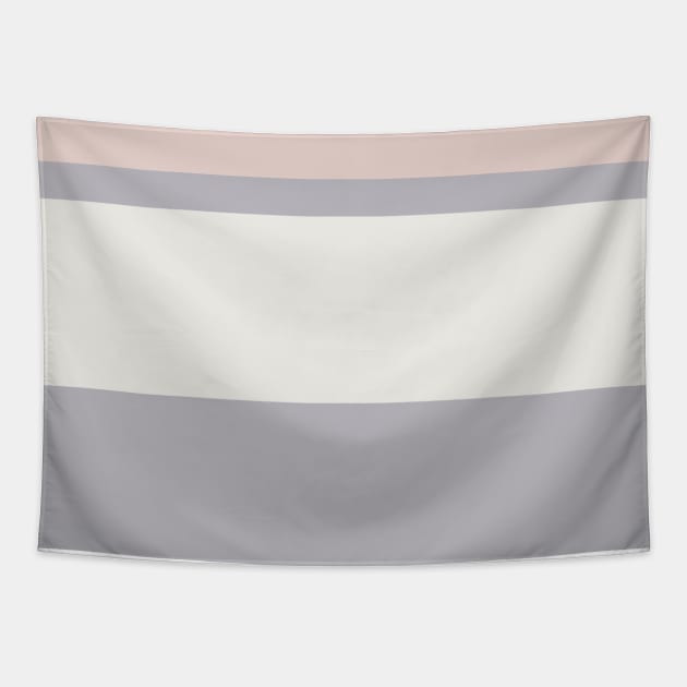 A solitary patchwork of Alabaster, Philippine Gray, Silver and Lotion Pink stripes. Tapestry by Sociable Stripes