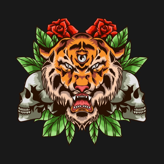 The Wild Tiger with Skull by feringrh