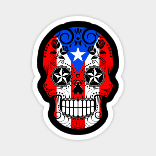 Puerto Rican Flag Sugar Skull with Roses Magnet