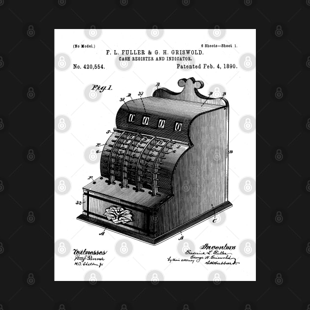 Cash Register Patent - Entrepreneur Office Decor Art - White by patentpress