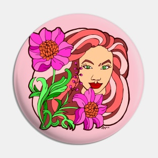 Bright Pink Blooms and Big Hair Portrait Pin