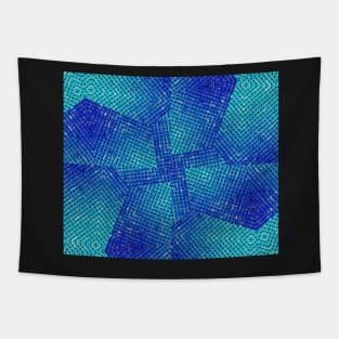 irregular cut-outs of 3D abstract blue pattern in the style of lattice characters It's like a braided Tapestry