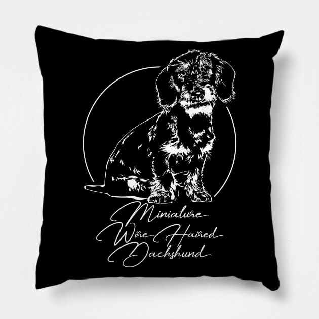 Funny Miniature Wire Haired Dachshund dog portrait Pillow by wilsigns