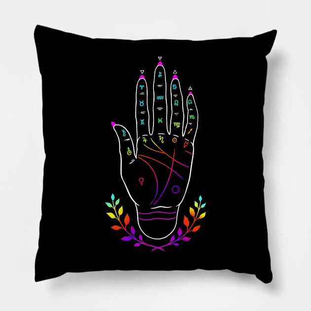 Palmistry hand Pillow by OccultOmaStore