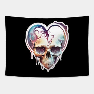 Colorful Heart Shaped Skull Tapestry