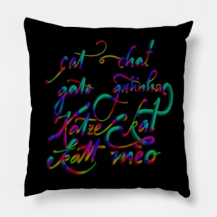 Cats in cursive in different language- written in cat-ligraphy. Pillow