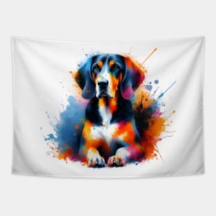 Energetic Transylvanian Hound in Vivid Splash Art Style Tapestry