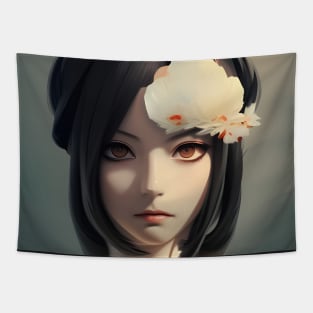 Beaux Animes Art, Beautiful Anime  Girl with flowers in her hair Illustration Design Tapestry