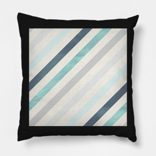 Diagonal Stripes in Blue and Silver Pillow