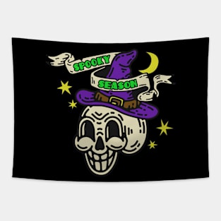 Halloween Spooky Season Vintage Retro Witch Skull Tapestry