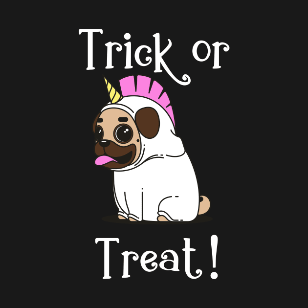 Trick or Treat Cute Pug in a Unicorn Costume by CeeGunn