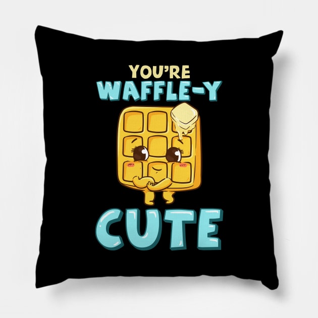 Funny You're Waffle-y Cute Waffle Breakfast Pun Pillow by theperfectpresents