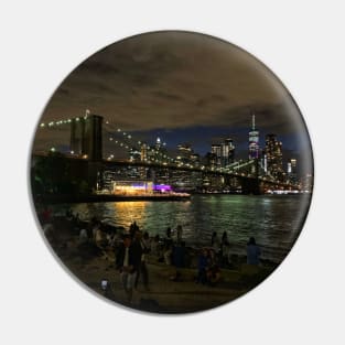 Manhattan Skyline & Brooklyn Bridge by Night, NYC Pin