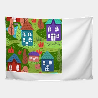 happy neighbors house Tapestry