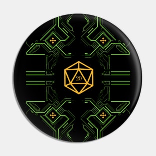 Futuristic Lines Geometric Yellow and Green Polyhedral D20 Dice Pin