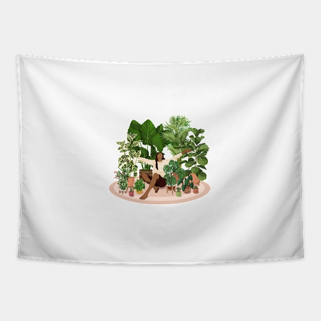 Never too many plants, plant lady illustration Tapestry by gusstvaraonica