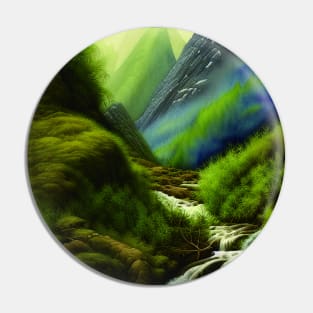 Digital Painting Of a Beautiful Mountains and River with a Greenery Outside Nature Pin