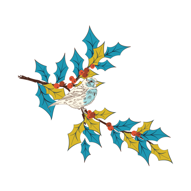 Cute Bird on a Holly Branch by SWON Design