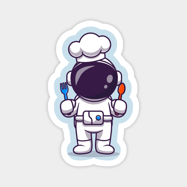 Cute Astronaut Chef With Fork And Spoon Cartoon Magnet by Catalyst Labs