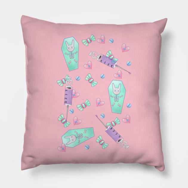 Menhera Yamikawaii Pastel Goth Creepycute Pattern Pillow by nhitori