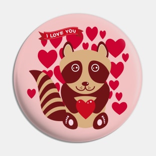 Cute raccoon with red heart Pin