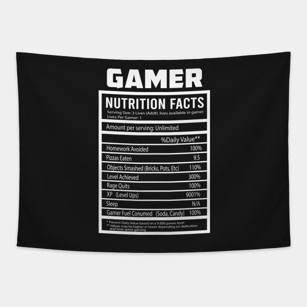 Gamer Nutrition Facts Funny Tapestry by bougieFire