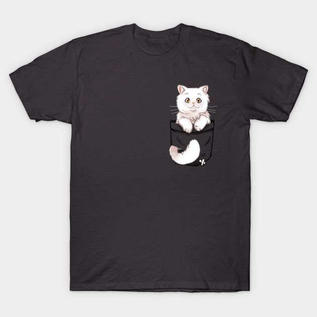 Pocket Cute White Cat Cat Cat T Shirt Teepublic De