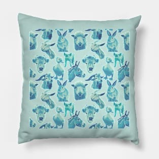 Turquoise Animals All Over Print Pillow