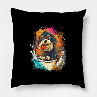 Colourful Cool Golden Doodle Dog with Sunglasses Pillow