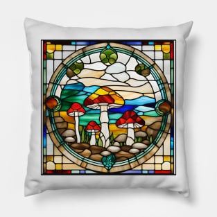 Shirted Fiery Mushroom Stained Glass Pillow