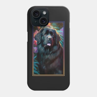 Newfoundland Dog Vibrant Tropical Flower Tall Digital Oil Painting Portrait Phone Case