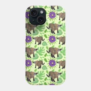 Coatimundi with Palm Leaves Philodendron Gloriosum Leaves and Purple Dahlias (All Over Pattern) Phone Case