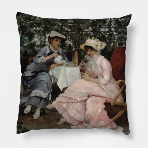 Sitting Under the Arbor by Hugo Birger Pillow by Classic Art Stall