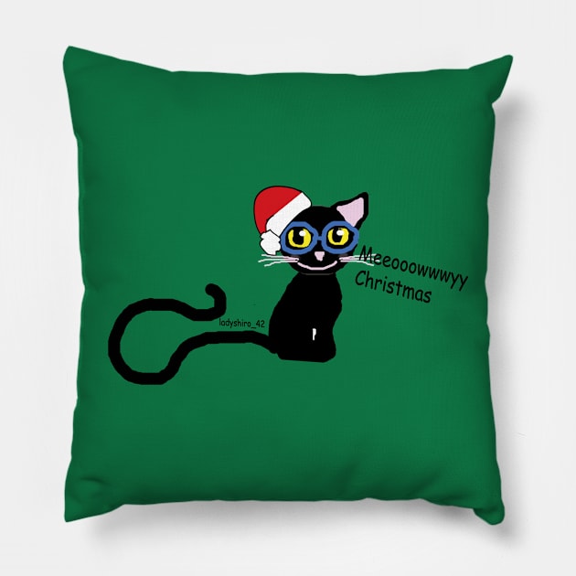 Meowy Christmas Black Cat Pillow by ladyshiro42