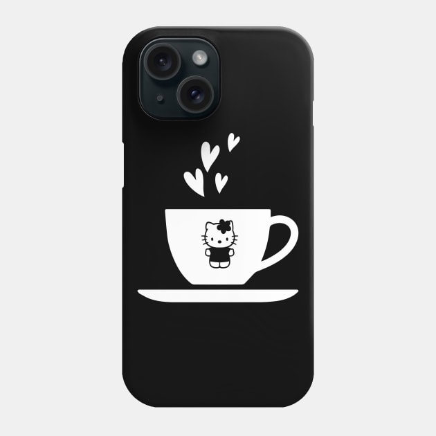 kitty white, Funny coffee cup, coffee lovers gift, coffee gift, coffee cozy, birthday, cafeteria’s stickers, fashion Design, restaurants and laptop stickers, lovely coffee cup with Kitty cat inside Phone Case by PowerD