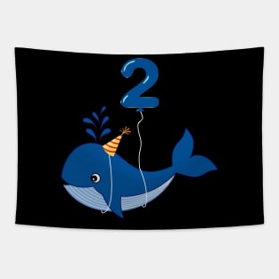 Kids 2nd Birthday Cute Whale Gift Shirt For 2 Year Old Boys Tapestry