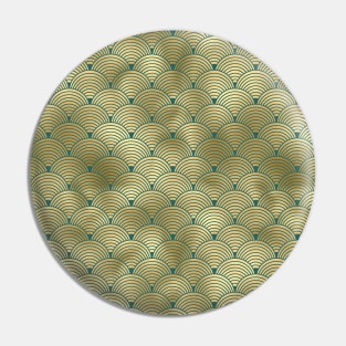 Teal and Gold Vintage Art Deco Scales Pattern Pin