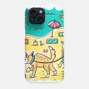 Mid-century Boy Walking his Big Dog on the Beach Phone Case