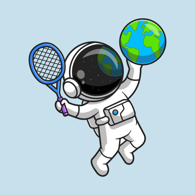 Cute Astronaut Playing Earth Globe Tennis Cartoon by Catalyst Labs