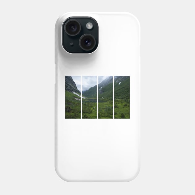 Wonderful landscapes in Norway. Vestland. Beautiful scenery of Urasetra and surroundings. Cows, lake, road and snowed mountain. Paradise and heaven. Cloudy day Phone Case by fabbroni-art