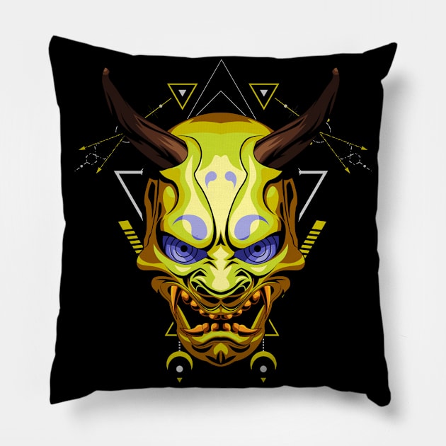 oni mask sacred geometry Pillow by SHINIGAMII