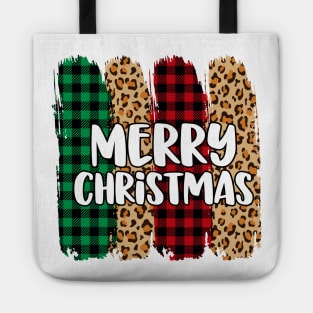 Merry Christmas Leopard Buffalo Plaid Tote